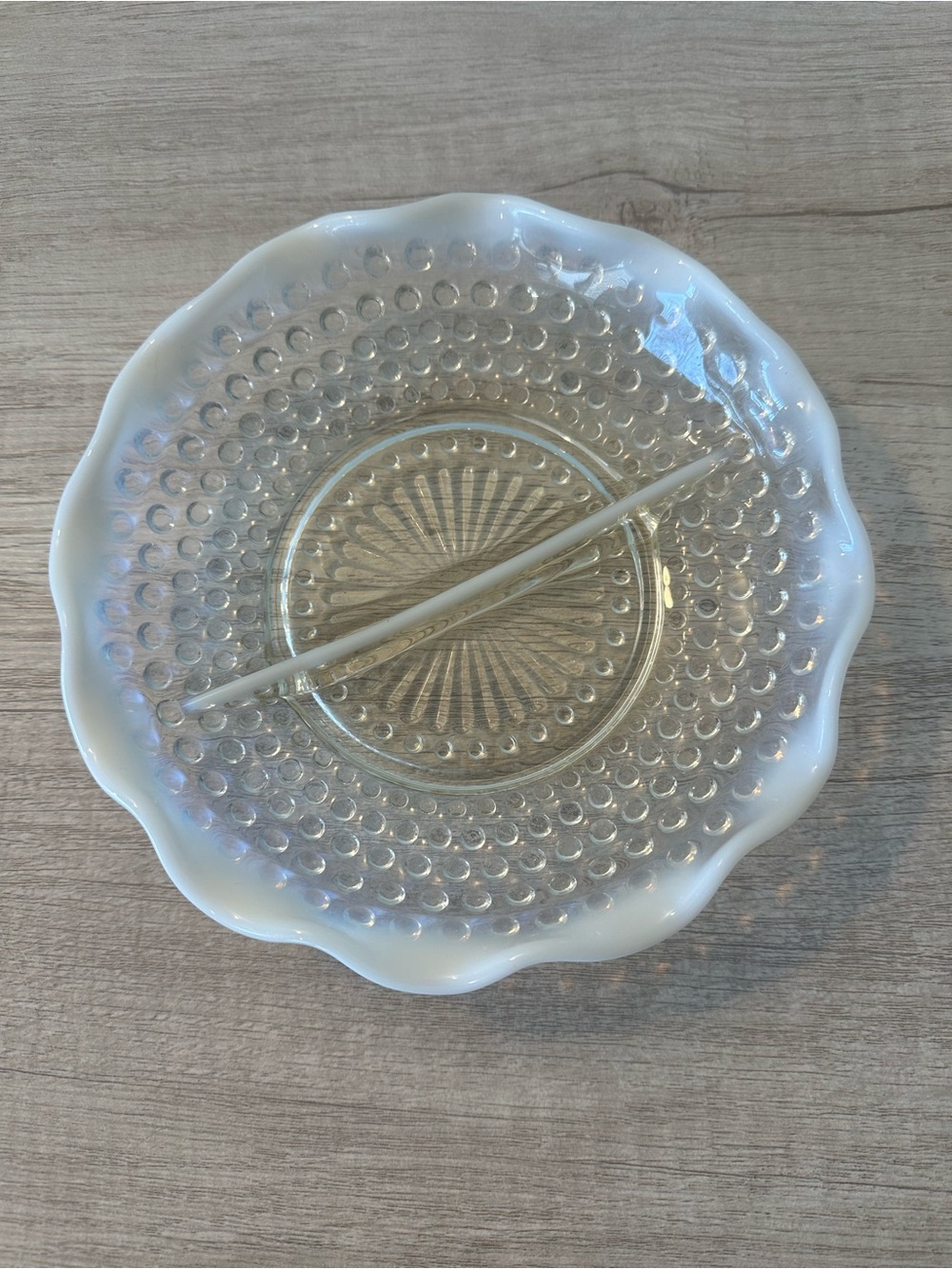 Vintage Anchor Hocking Moonstone Opalescent Hobnail Divided Dish